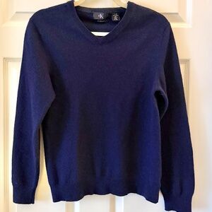 Calvin Klein Men's Merino Wool V-Neck Sweater - Navy Blue size S
